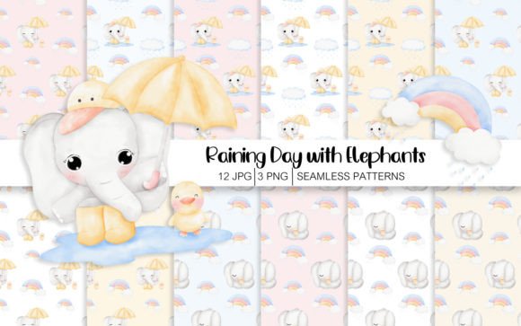 Cute Raining Elephant Seamless Patterns for Creative and Practical Use