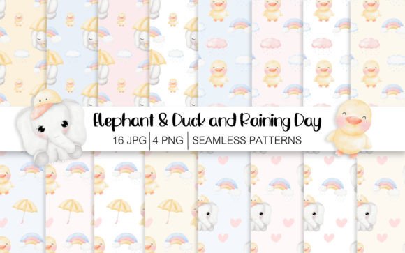 Elephant Raining Day Seamless Patterns: A Versatile Design Asset for Creative Projects