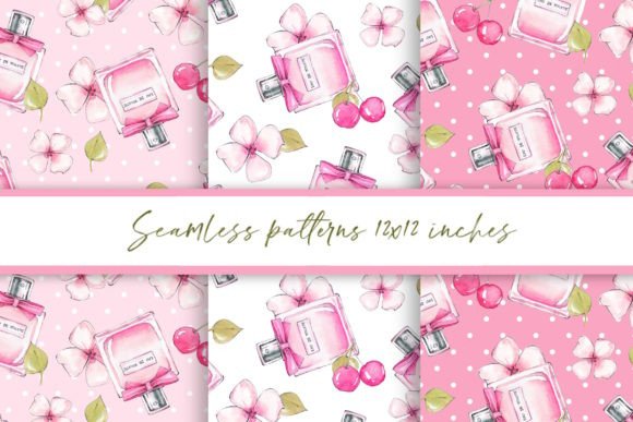 Perfume and Flowers Seamless Patterns