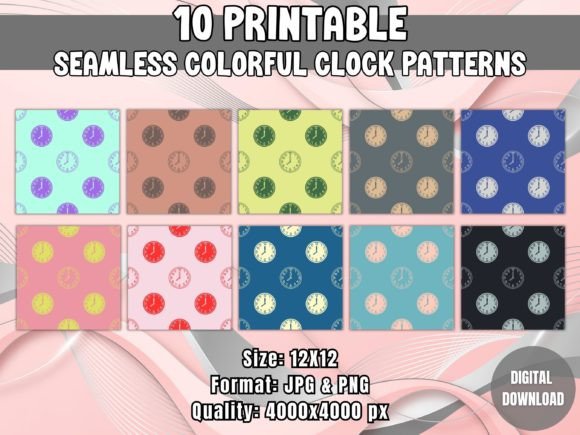 Seamless Colorful Clock Patterns: A Versatile Design Resource for Creative Projects