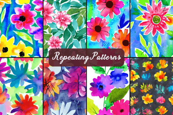 Watercolor Flowers Repeating Patterns